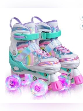 SULIFEEL Rainbow Unicorn Adjustable Roller Skates for Kids with Light up Wheels